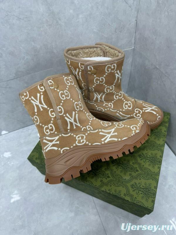 2024 Women Gucci Brown Suede Snow Boots Embroidered GG NY MJ00370