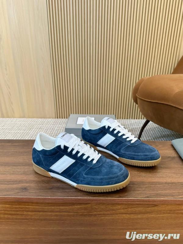 2025 Men TOM FORD Blue White Suede Sneakers LY00360