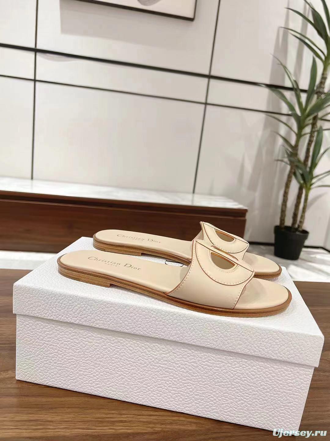 2025 Dio Ivory Leather Slippers LY00260