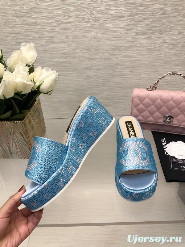 2025 CHANEL Blue Leather Slippers