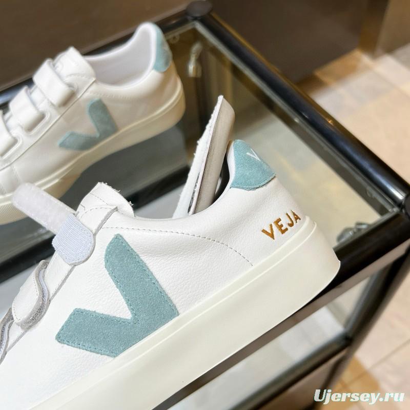 2025 Women VEJA White Blue Leather Canvas Vulcanized Sneakers MJ00240