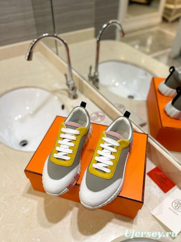 2024 Unisex Hermès Yellow Grey White Imported Silk Lambskin Imported Rain Velvet Casual Sneakers MJ00320