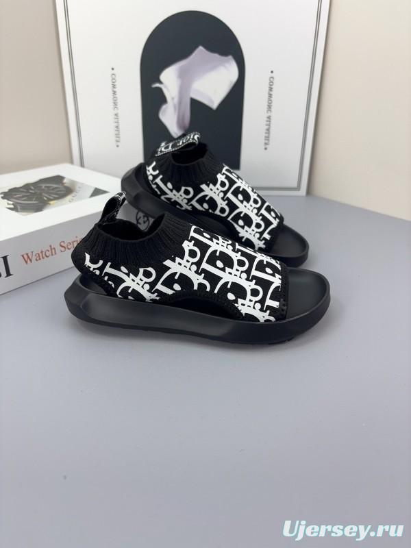 2025 Kids Dior Black White Fabric Sandals