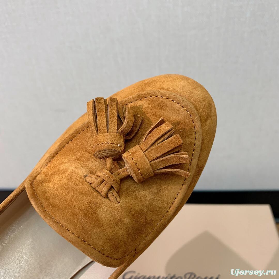 2025 Women Gianvito Rossi Brown Suede Platform Tassel Loafer