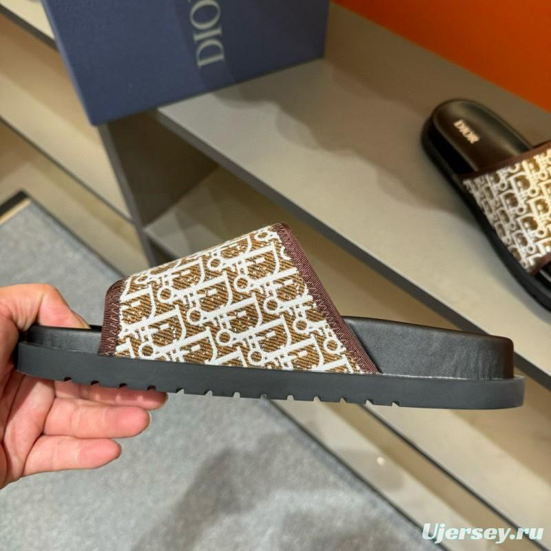 2024 Dior brown beige fabric leather Slippers MJ00180