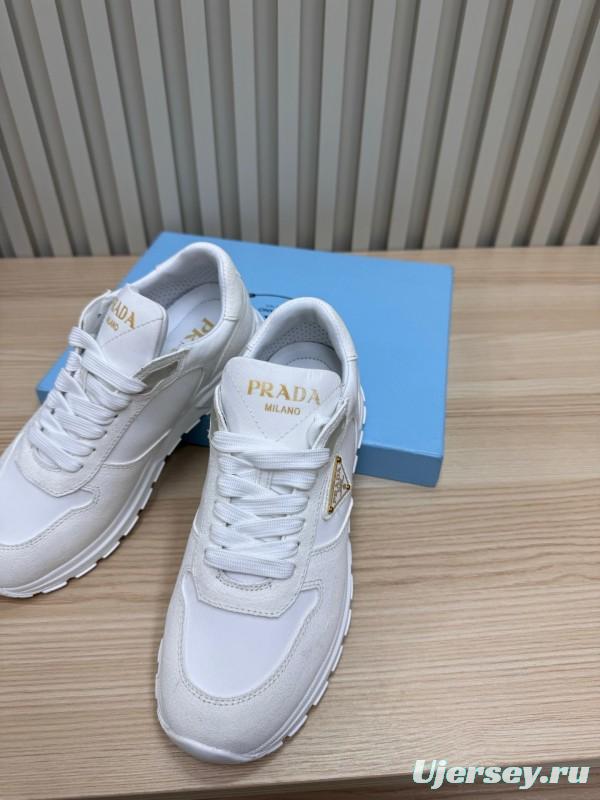 2025 Women Prada White Leather Sneakers