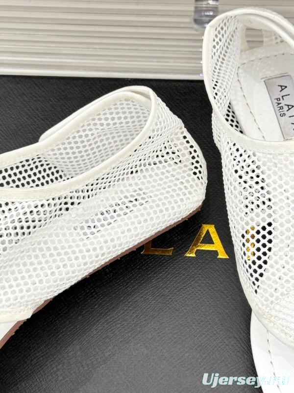2025 Women ALAIA White Mesh Slippers