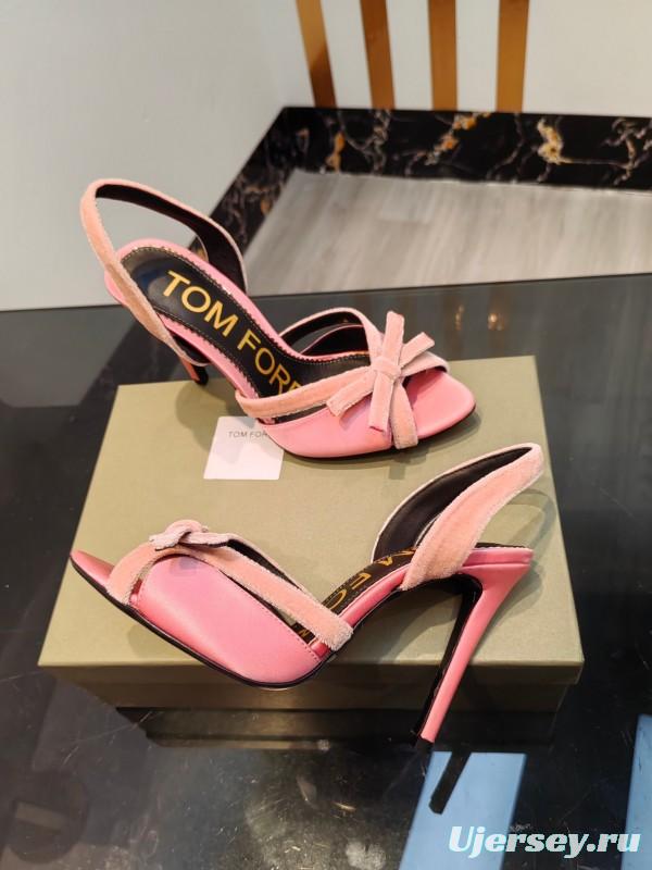 2025 Women TOM FORD Pink Velvet High Heel Sandals KFY00300
