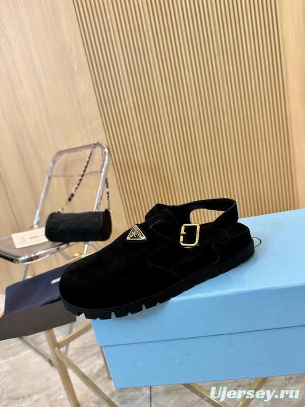 2025 Women Prada Black Suede Sandals