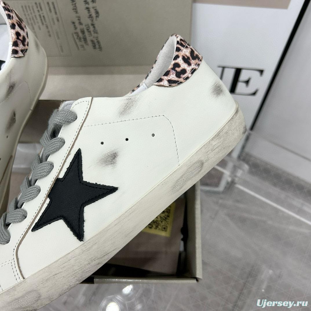 2025 Women GGDB White Black Leopard Print Leather Sneakers