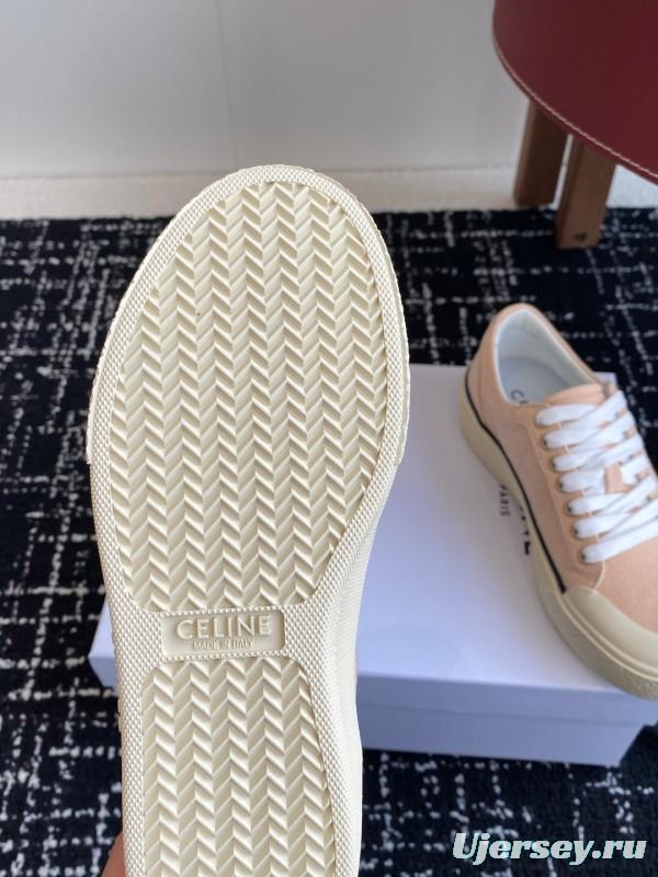 2025 Women Celine Beige Canvas Leather Platform Sneakers