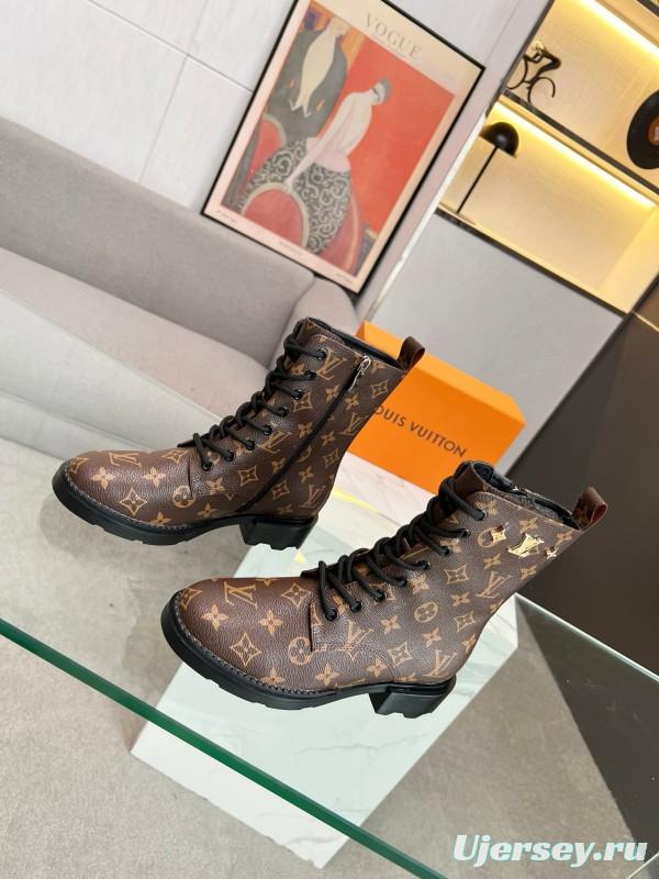 2024 Women Louis Vuitton Brown Leather Ankle Boots MJ00320