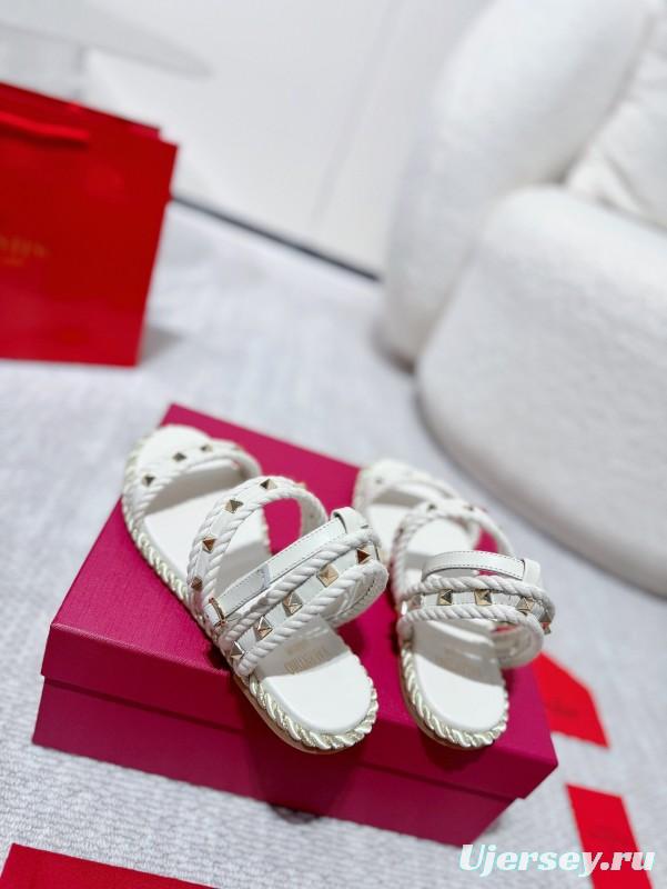 2025 Women Valentino White Leather Sandals Studded LY00250
