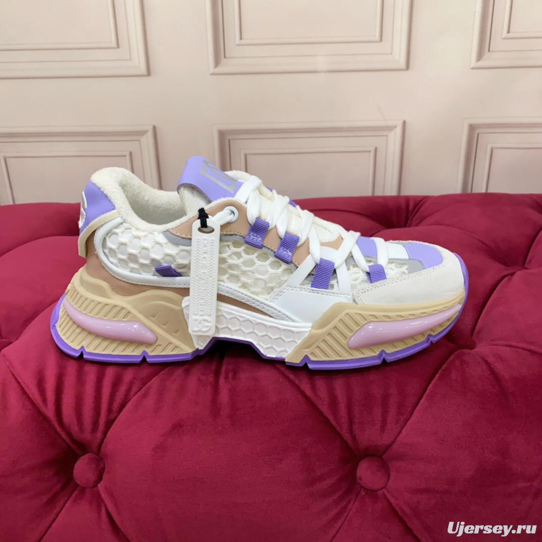 2025 Women Dolce & Gabbana White Purple Beige Mesh Leather Sneakers LY00340