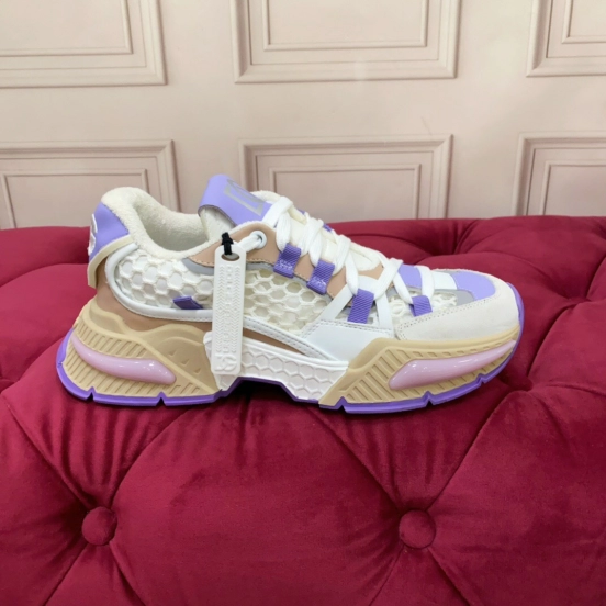 2025 Women Dolce & Gabbana White Purple Beige Mesh Leather Sneakers LY00340
