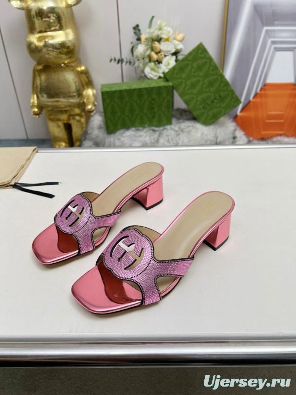 2025 Gucci Pink Leather Slippers