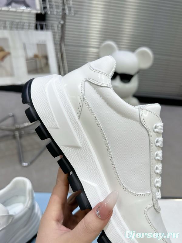 2025 Women Prada White Leather Sneakers