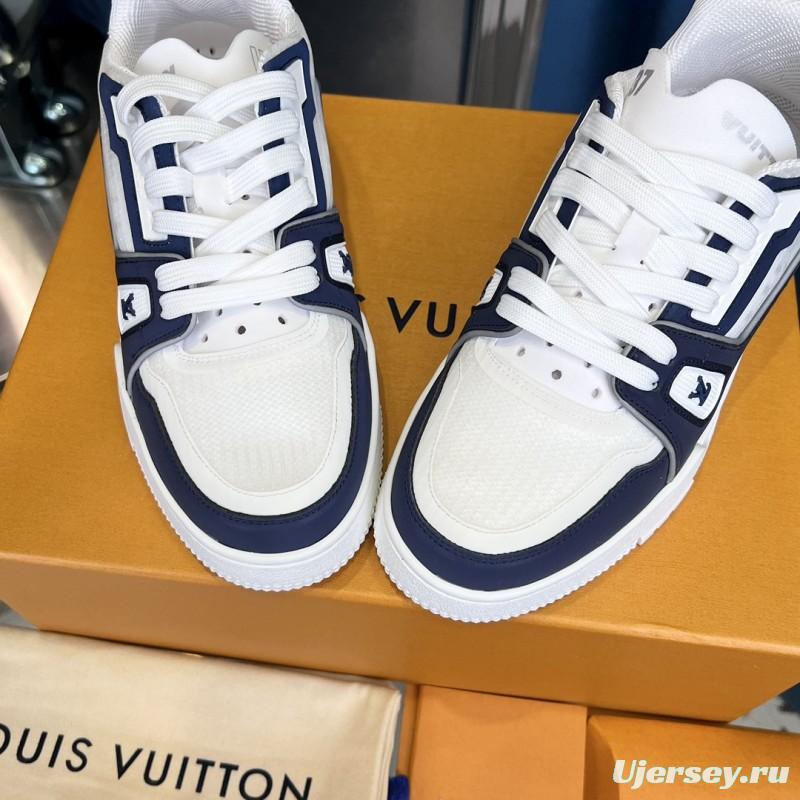 2025 Unisex Louis Vuitton White Navy Leather Sneakers