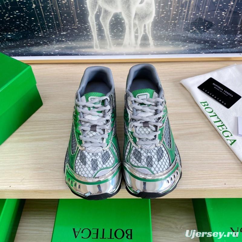 2025 Unisex Bottega Veneta Green Silver Mesh Sneakers LY00310