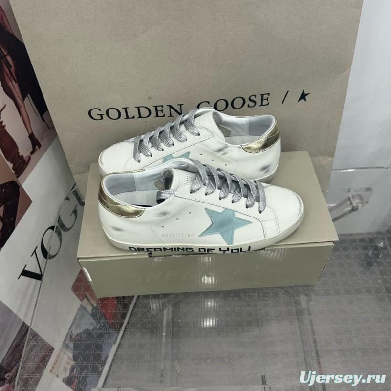 2025 Women GGDB White Blue Leather Sneakers