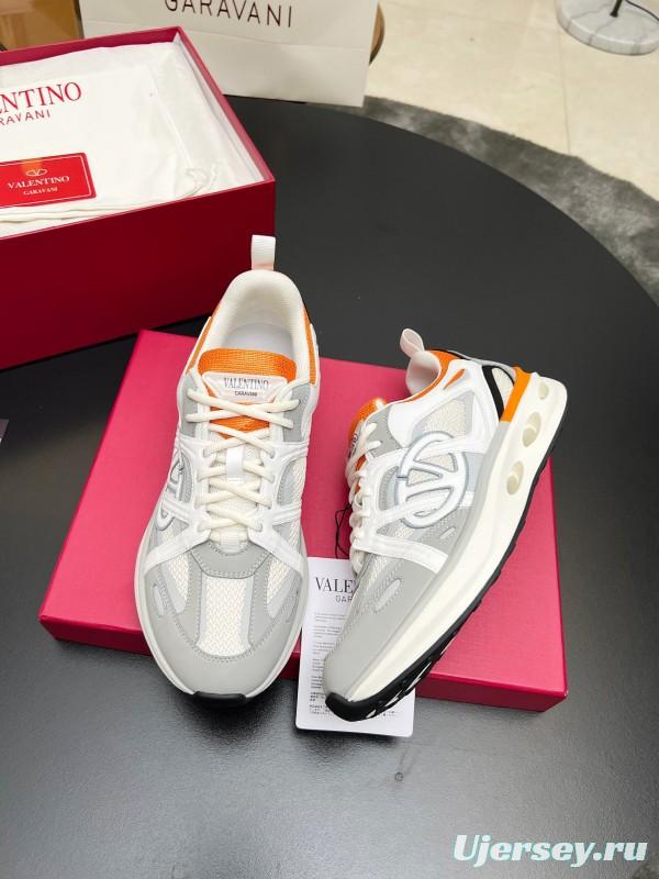 2025 Unisex Valentino White Orange Grey Mesh Fabric Sneakers Vlogo Welding LY00410