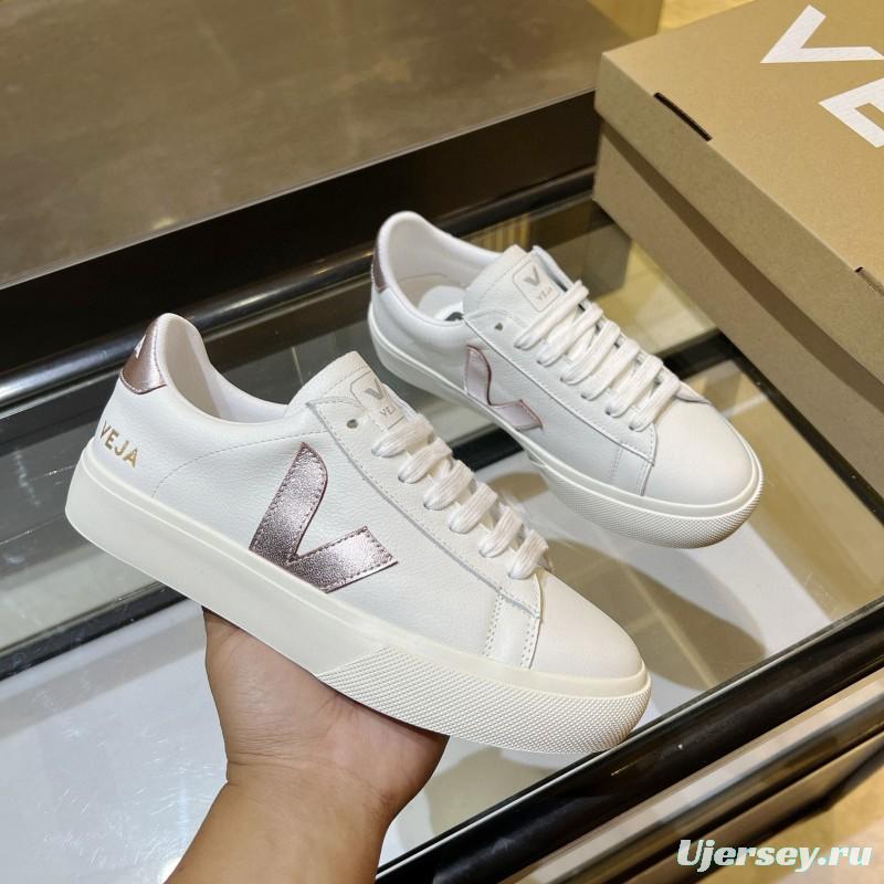 2024 Women VEJA White Rose Gold Leather Sneakers
