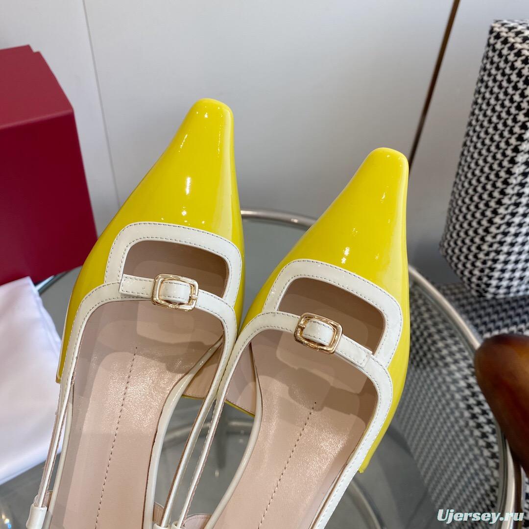 2025 Women Roger Vivier Yellow White Patent Leather Slingback Heels