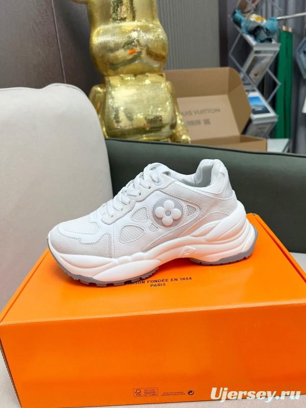 2025 Women Louis Vuitton White Leather Mesh Running Sneakers LY00340