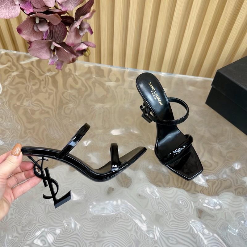 2025 Women Yves Saint Laurent Black Patent Leather High Heel Sandals MJ00310
