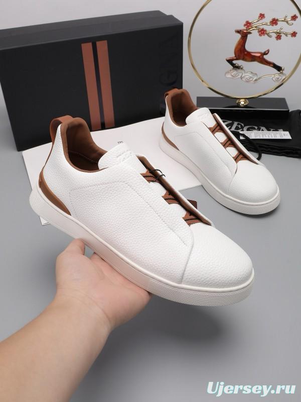 2024 Men Ermenegildo Zegna White Brown Leather Sneakers MJ00240