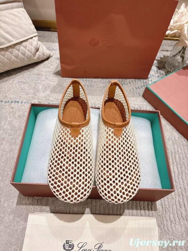 2025 Women Le Parmentier Beige Brown Mesh Ballet Flats Handmade LY00250