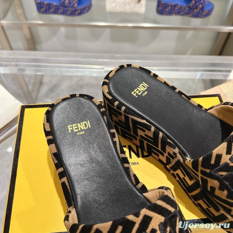 2025 Slippers Fendi Black Brown Canvas Platform FF Jacquard KFY00240