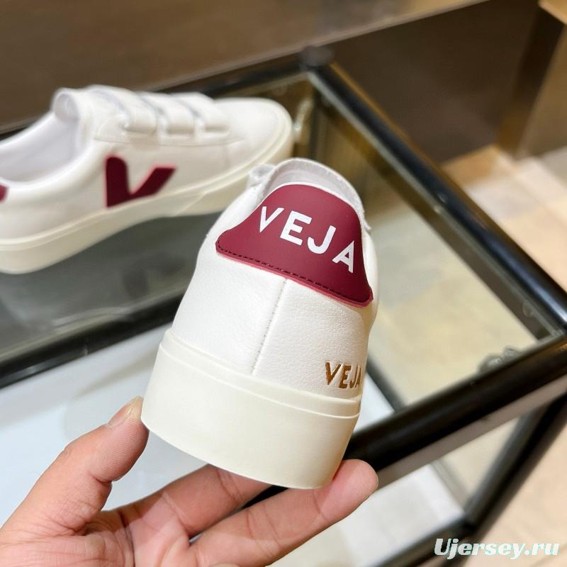 2025 Unisex VEJA White Burgundy Leather Canvas Sneakers MJ00240
