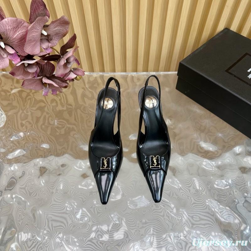 2025 Women Yves Saint Laurent Black Patent Leather Slingback Heels