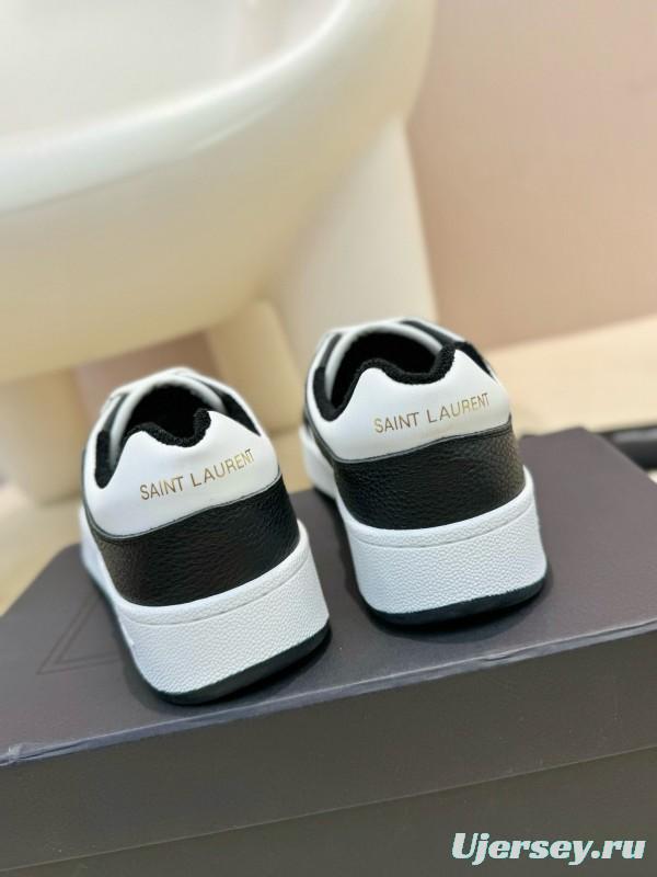 2024 Unisex Yves Saint Laurent Black White Silk Leather Sneakers MJ00350