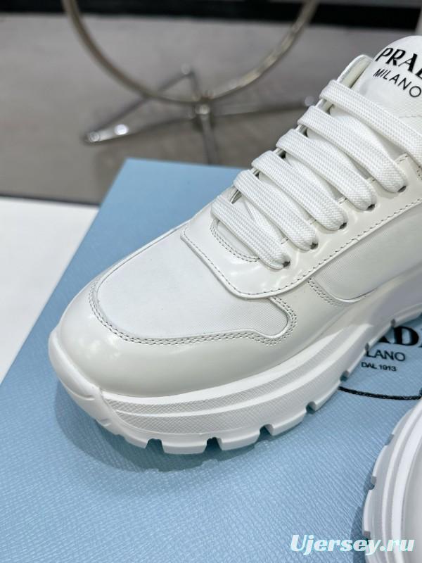 2025 Women Prada White Leather Sneakers