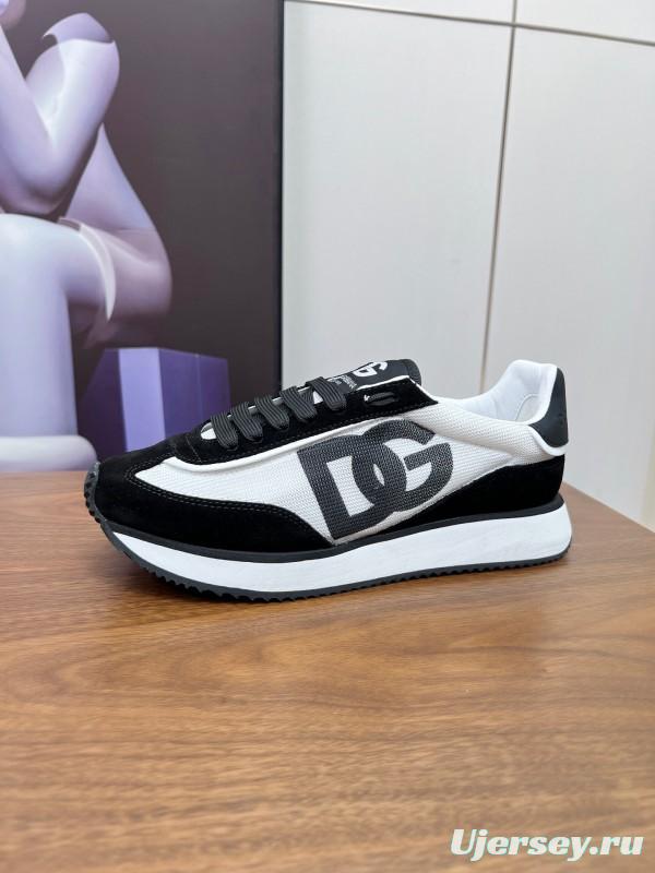 2025 Unisex Dolce & Gabbana Black White Mesh Suede Sneakers LY00300