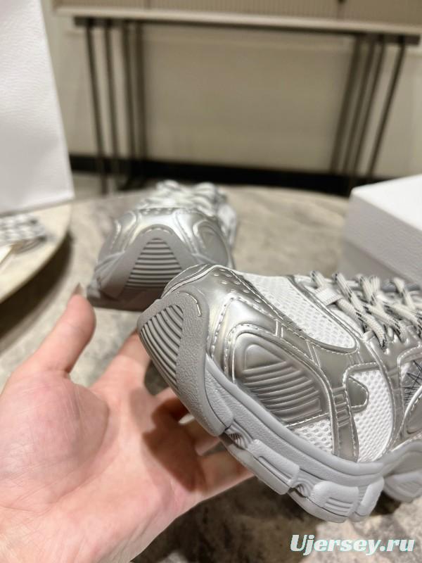 2025 Women Dior Silver Mesh Leather Sneakers