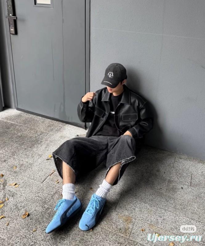 2025 Women Puma Light Blue Black Suede Casual Sneakers KFY00260