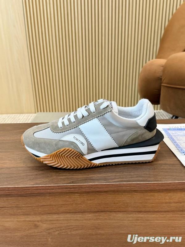 2025 Unisex TOM FORD White Grey Black Leather Suede Sneakers LY00360(F)/LY00370(M)