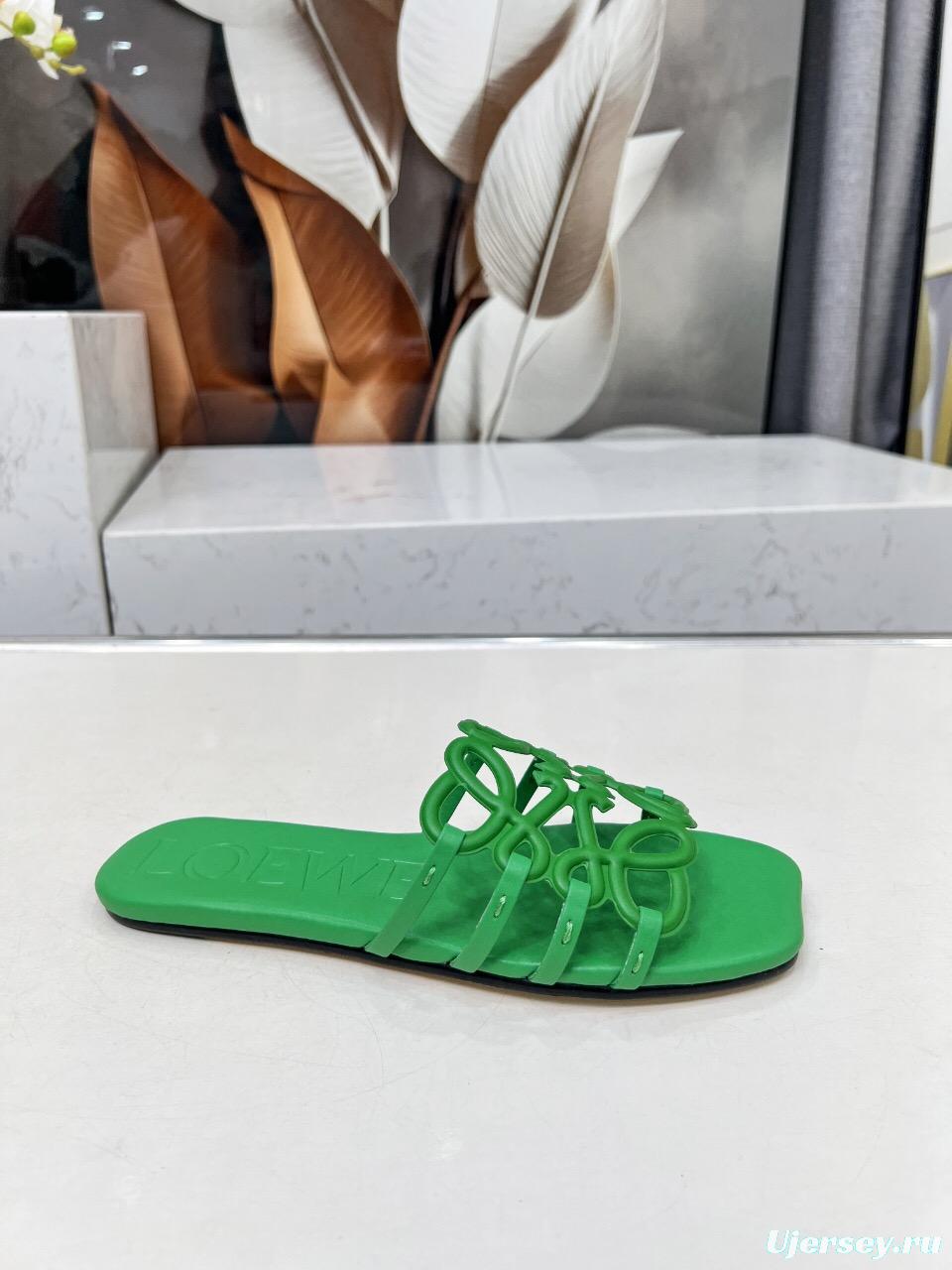 2025 Slippers Loewe Green Leather Slippers LY00190