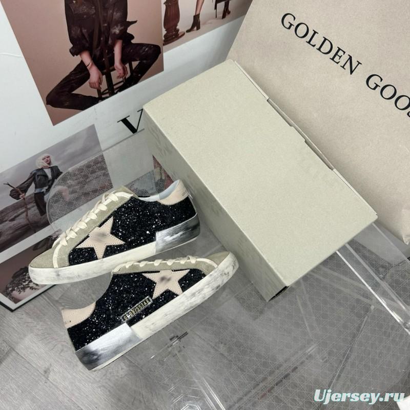2025 Women GGDB Black Glitter Suede Leather Sneakers MJ00260