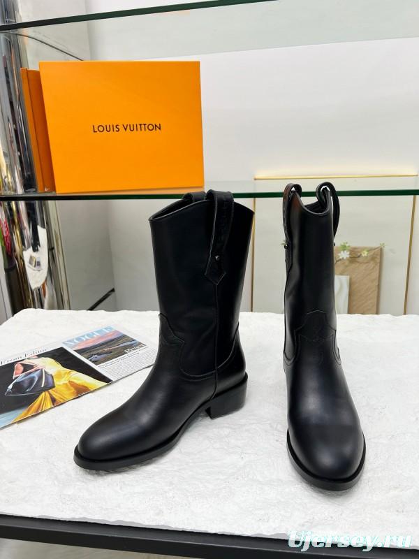 2024 Women Louis Vuitton Black Leather Boots MJ00360