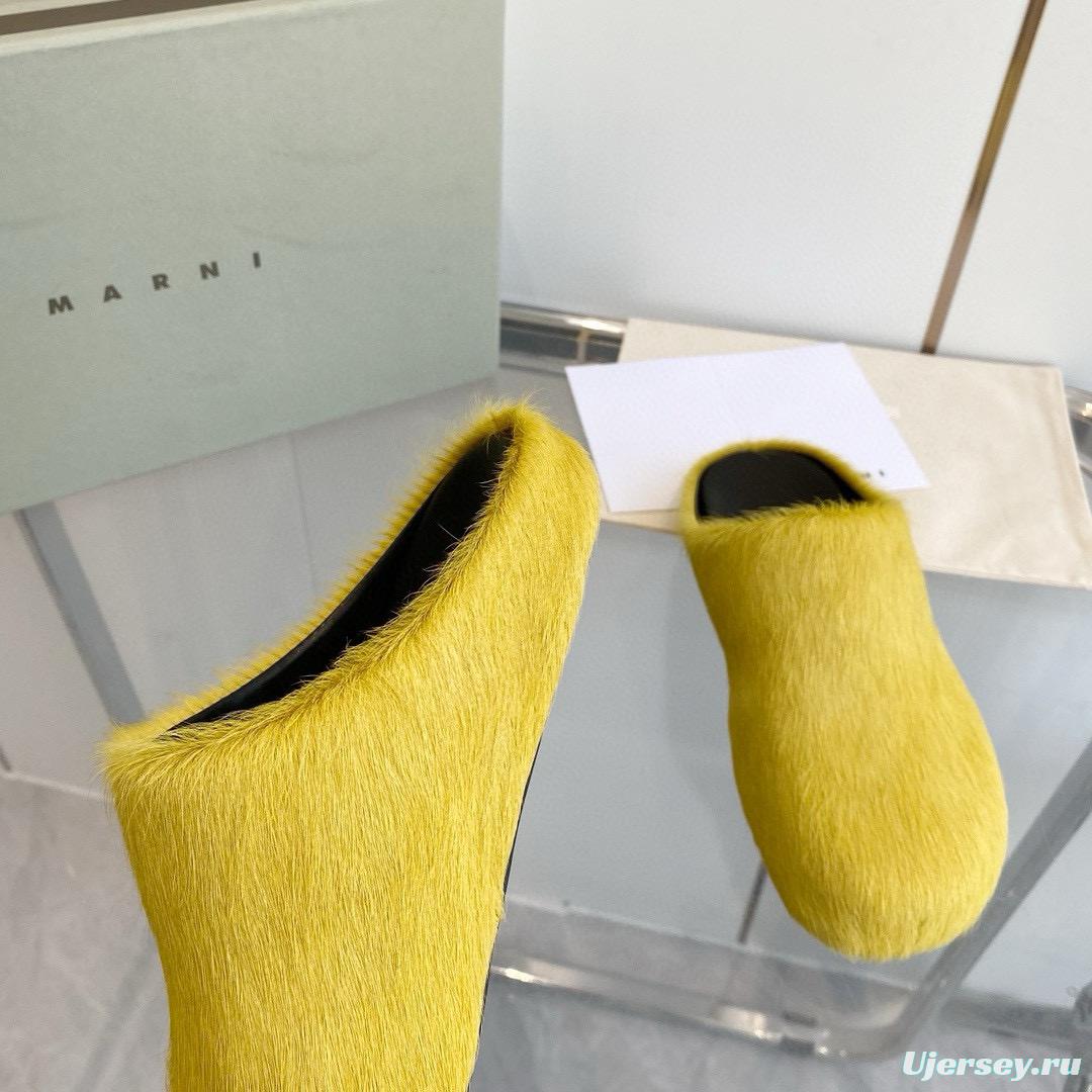 2024 Unisex Marni Yellow Horsehair Leather Mules MJ00320