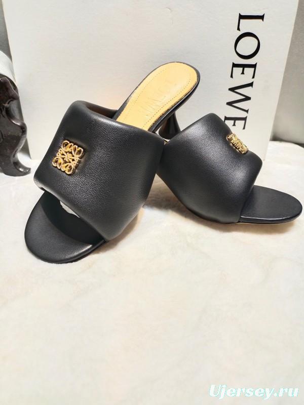 2025 Women Loewe Black Leather Slippers