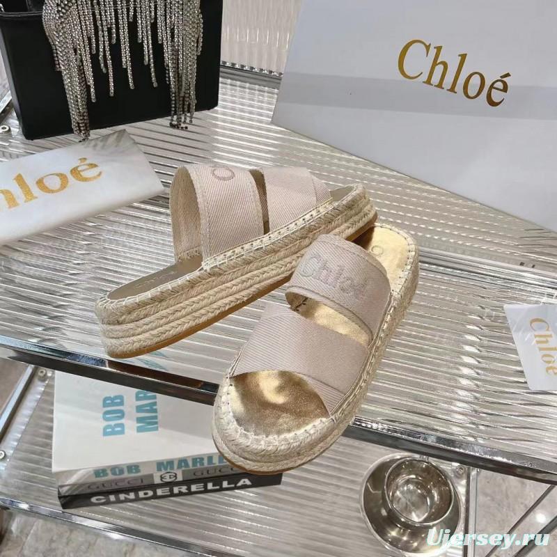 2025 Women Chloé Beige Fabric Espadrille Slip-On Sandals LY00320