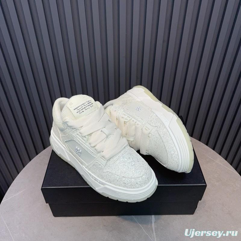 2024 Unisex Amiri White Mesh Leather Sneakers MJ00360