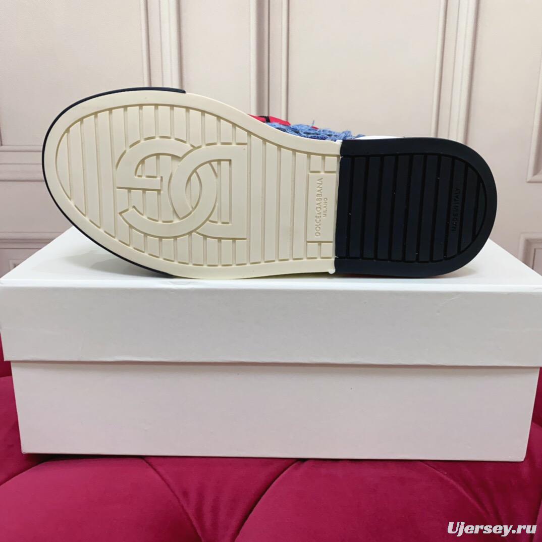 2025 Unisex Dolce & Gabbana Blue Red White Denim Textile Sneakers