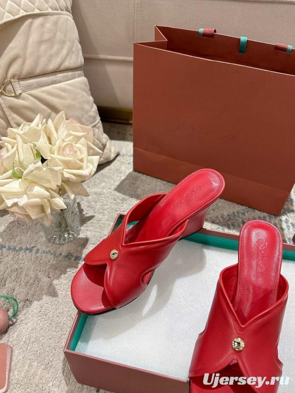 2025 Women Le Parmentier Red Leather Slippers LY00300
