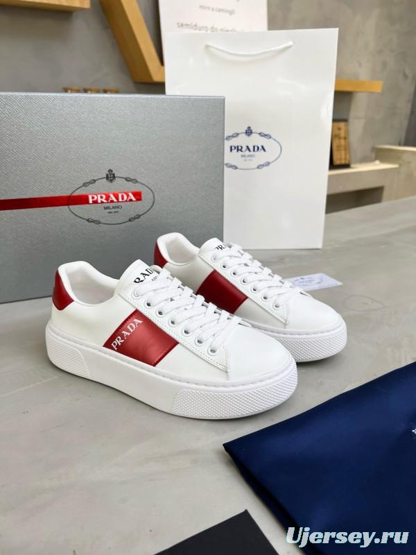 2024 Women Prada White Red Leather Sneakers MJ00310